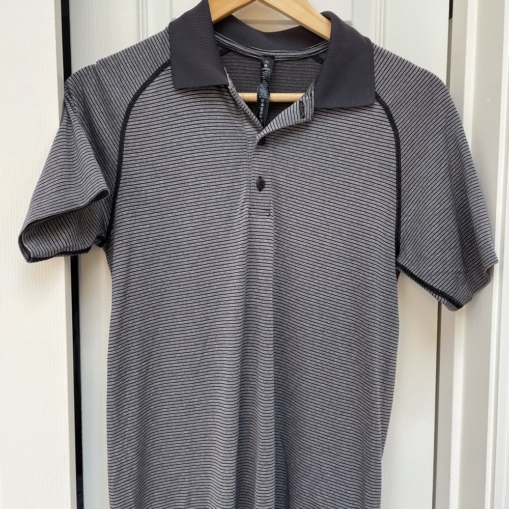 lululemon athletica Gray Striped Polo Shirt